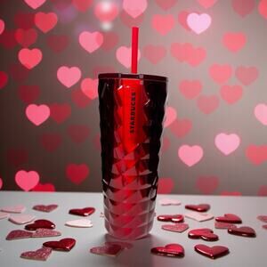 NWT Starbucks 2024 Red Holiday Tumbler 24oz Cascading Metallic READ